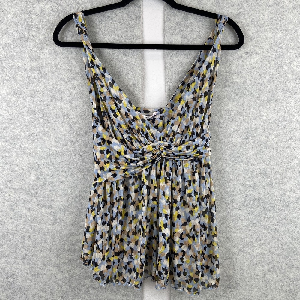 Diane Von Furstenberg Dress Womens L Multicolor Silk V Neck Pleated Fit Flare